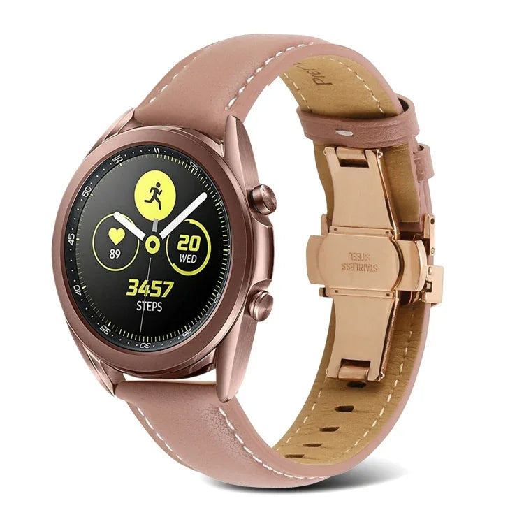 Butterfly Buckle Stitching Genuine Leather Watch Band, For Samsung Galaxy Watch4 20mm, For Huawei Watch GT 3 Pro 22mm