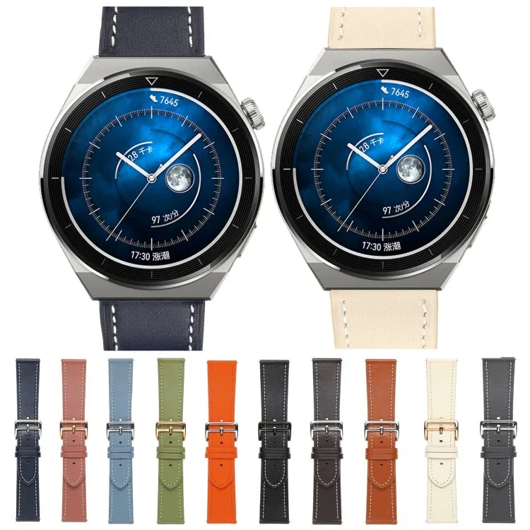 Glatt gewebtes Echtleder-Uhrenarmband, für Samsung Galaxy Watch4 20 mm, für Huawei Watch GT 3 Pro 22 mm