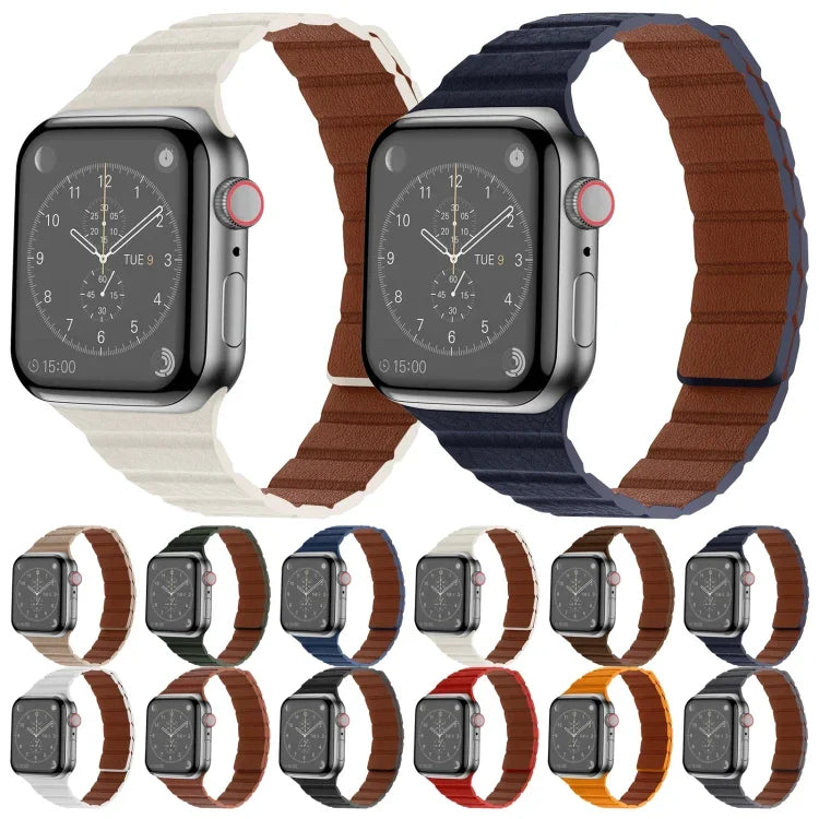Starkes magnetisches Lederarmband für Apple Watch Series 7 (41 mm), 6, SE, 5 und 4 (40 mm), 3, 2 und 1 (38 mm) und 7 (45 mm), 6, SE, 5 und 4 (44 mm) sowie 3, 2 und 1 (42 mm).