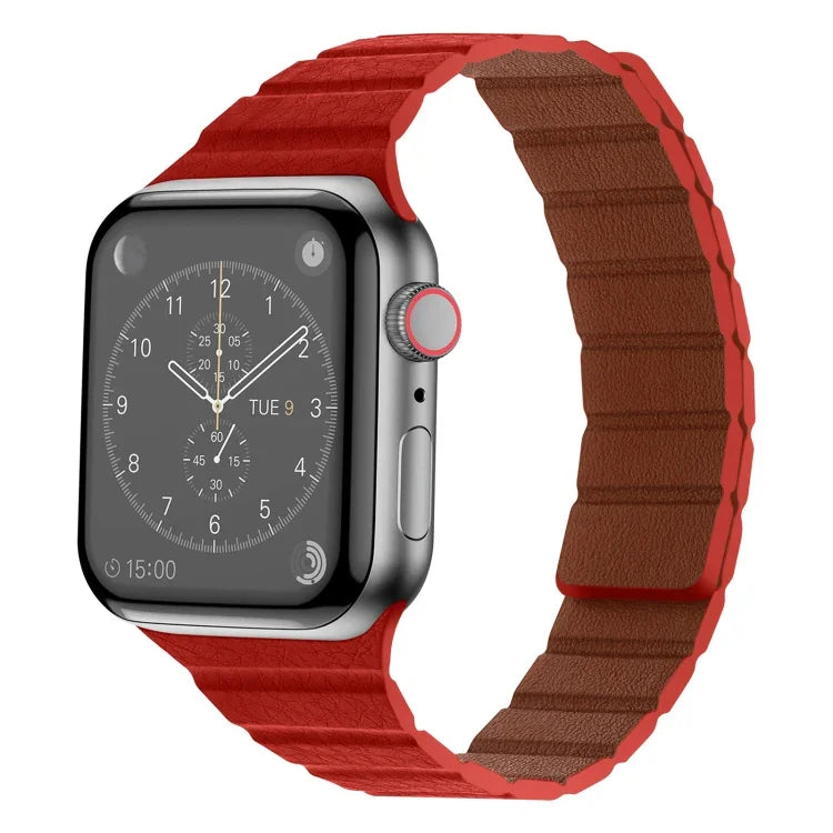 Starkes magnetisches Lederarmband für Apple Watch Series 7 (41 mm), 6, SE, 5 und 4 (40 mm), 3, 2 und 1 (38 mm) und 7 (45 mm), 6, SE, 5 und 4 (44 mm) sowie 3, 2 und 1 (42 mm).