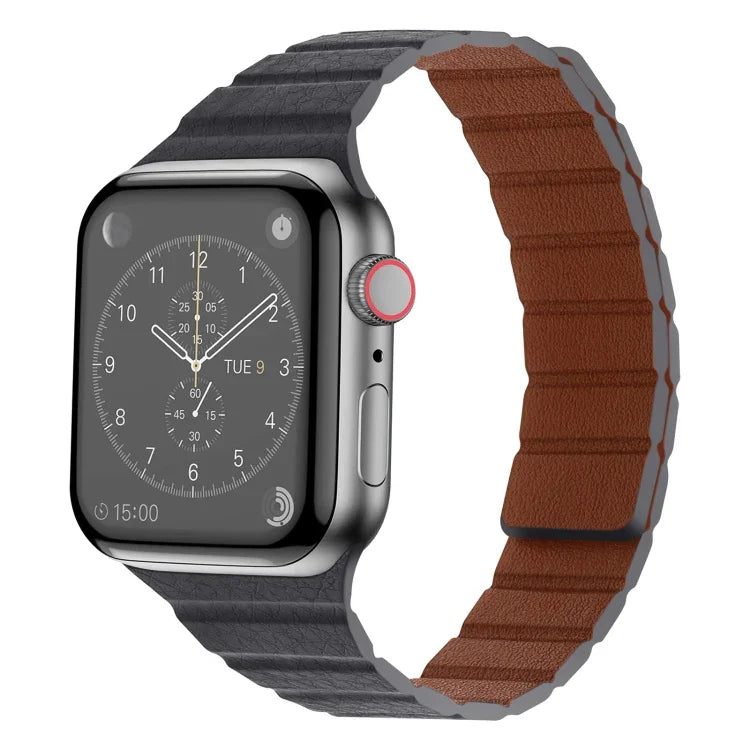Starkes magnetisches Lederarmband für Apple Watch Series 7 (41 mm), 6, SE, 5 und 4 (40 mm), 3, 2 und 1 (38 mm) und 7 (45 mm), 6, SE, 5 und 4 (44 mm) sowie 3, 2 und 1 (42 mm).