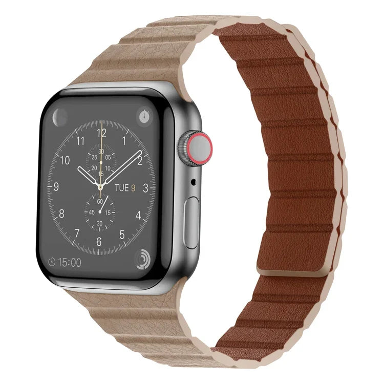 Starkes magnetisches Lederarmband für Apple Watch Series 7 (41 mm), 6, SE, 5 und 4 (40 mm), 3, 2 und 1 (38 mm) und 7 (45 mm), 6, SE, 5 und 4 (44 mm) sowie 3, 2 und 1 (42 mm).