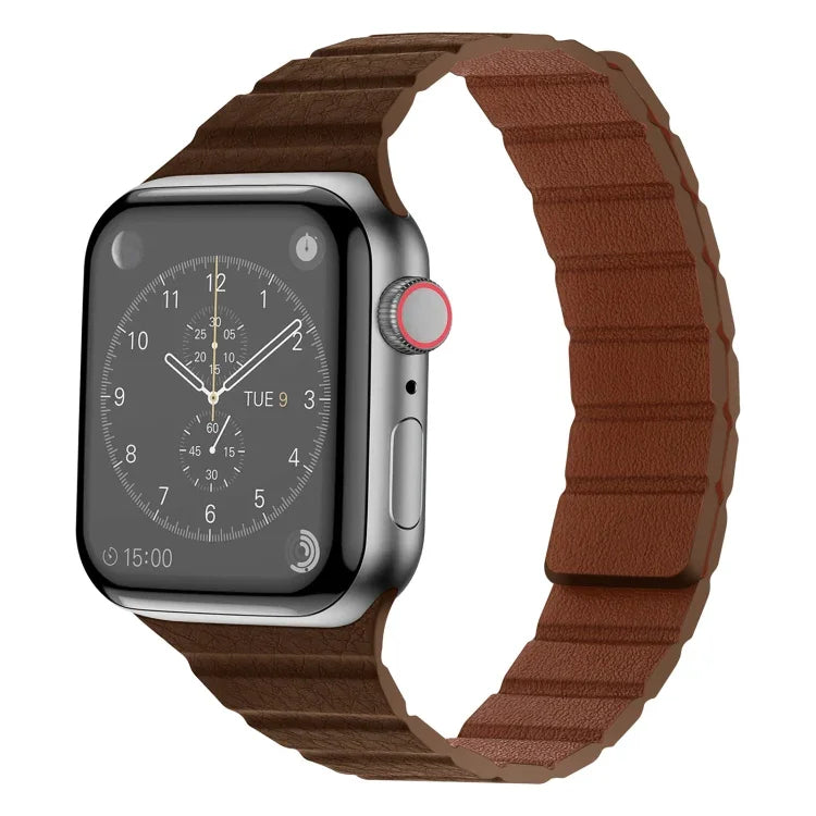Starkes magnetisches Lederarmband für Apple Watch Series 7 (41 mm), 6, SE, 5 und 4 (40 mm), 3, 2 und 1 (38 mm) und 7 (45 mm), 6, SE, 5 und 4 (44 mm) sowie 3, 2 und 1 (42 mm).