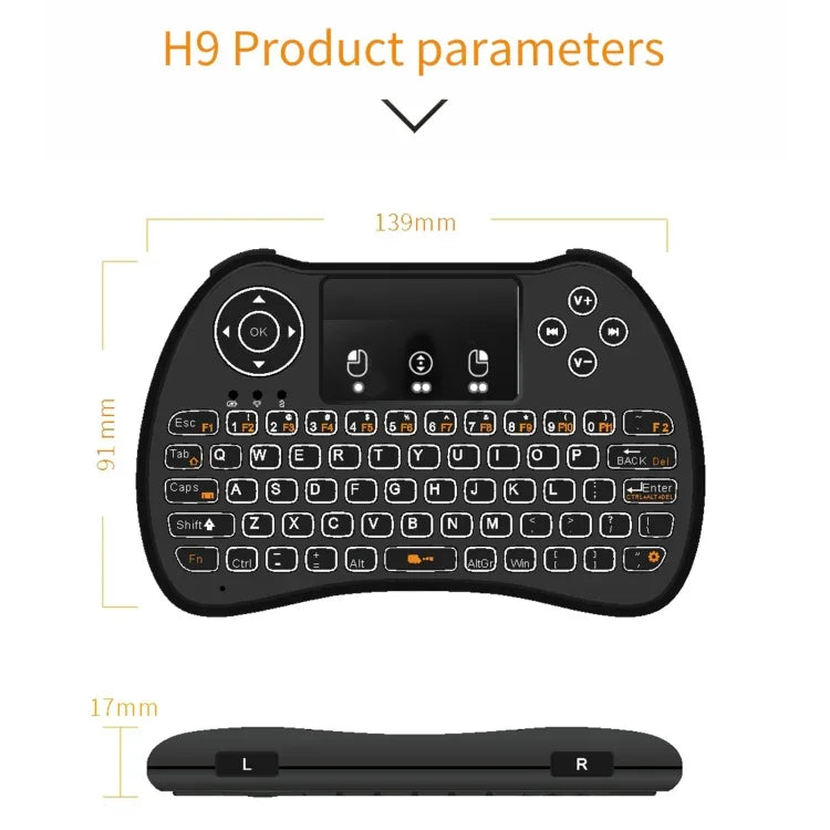 H9 2,4 GHz Mini-Funk-Air-Mouse mit QWERTZ-Tastatur, weißer Hintergrundbeleuchtung und Touchpad für PC und Fernseher
