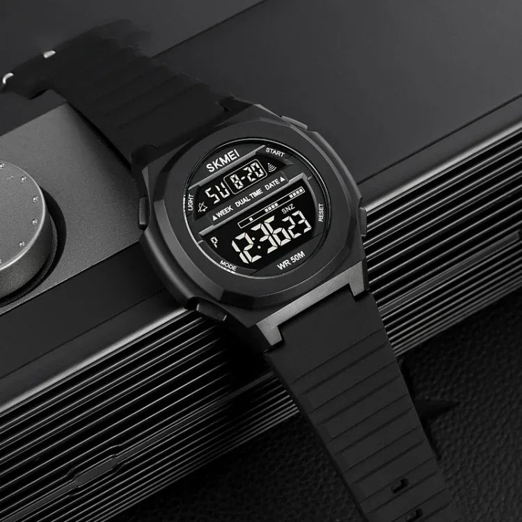 SKMEI 1821 Elektronische Armbanduhr mit Edelstahlschließe und Silikonarmband