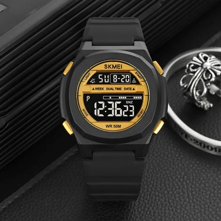 SKMEI 1821 Elektronische Armbanduhr mit Edelstahlschließe und Silikonarmband