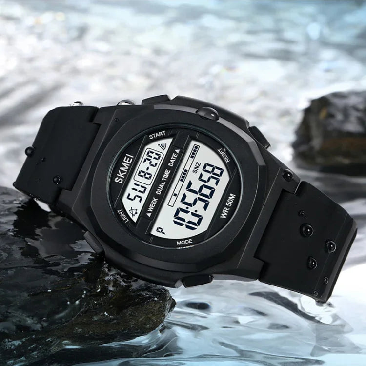 SKMEI 1821 Elektronische Armbanduhr mit Edelstahlschließe und Silikonarmband