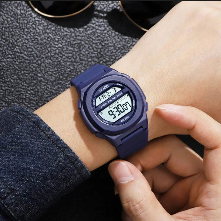 SKMEI 1821 Elektronische Armbanduhr mit Edelstahlschließe und Silikonarmband
