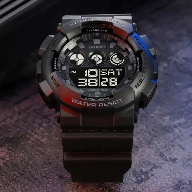 SKMEI 1857 Edelstahl-Schnalle PU-Armband Wasserdichte Elektronische Uhr