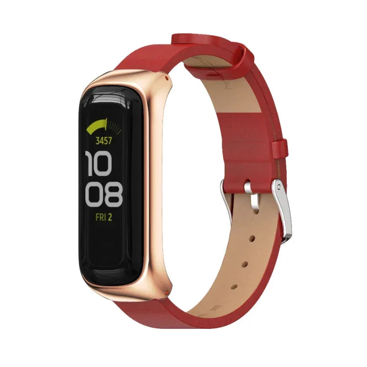 MIJOBS Uhrengehäuse aus Metall und Mikrofaser-Lederarmband, für Samsung Galaxy Fit 2