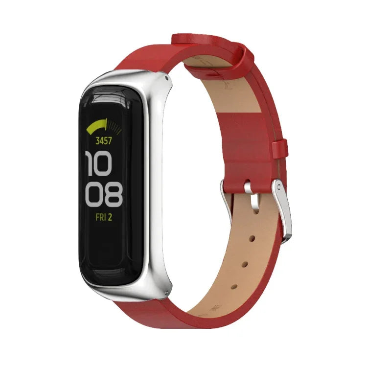 MIJOBS Uhrengehäuse aus Metall und Mikrofaser-Lederarmband, für Samsung Galaxy Fit 2