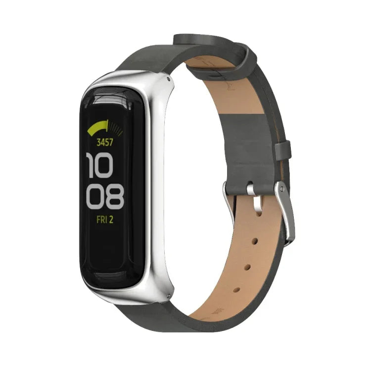 MIJOBS Uhrengehäuse aus Metall und Mikrofaser-Lederarmband, für Samsung Galaxy Fit 2