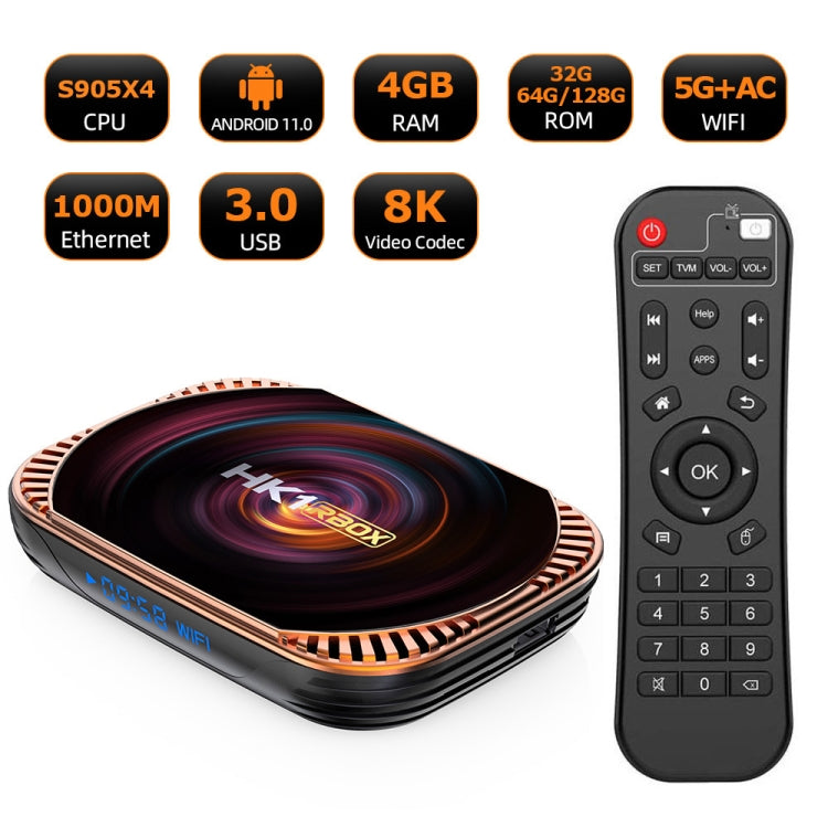 MECOOL HK1RBOX X4 4K TV Box, Android 11 Amlogic S905X4 CPU mit Fernbedienung, 4GB+32GB, 4GB+64GB, 4GB+128GB