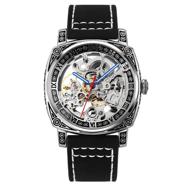 SKMEI 9271 Mechanische wasserdichte Armbanduhr mit Edelstahlschnalle und Lederarmband