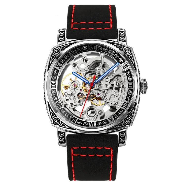 SKMEI 9271 Mechanische wasserdichte Armbanduhr mit Edelstahlschnalle und Lederarmband