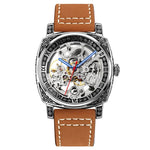 SKMEI 9271 Mechanische wasserdichte Armbanduhr mit Edelstahlschnalle und Lederarmband