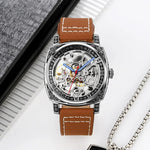 SKMEI 9271 Mechanische wasserdichte Armbanduhr mit Edelstahlschnalle und Lederarmband