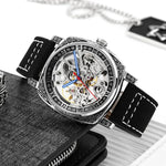 SKMEI 9271 Mechanische wasserdichte Armbanduhr mit Edelstahlschnalle und Lederarmband