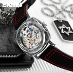 SKMEI 9271 Mechanische wasserdichte Armbanduhr mit Edelstahlschnalle und Lederarmband