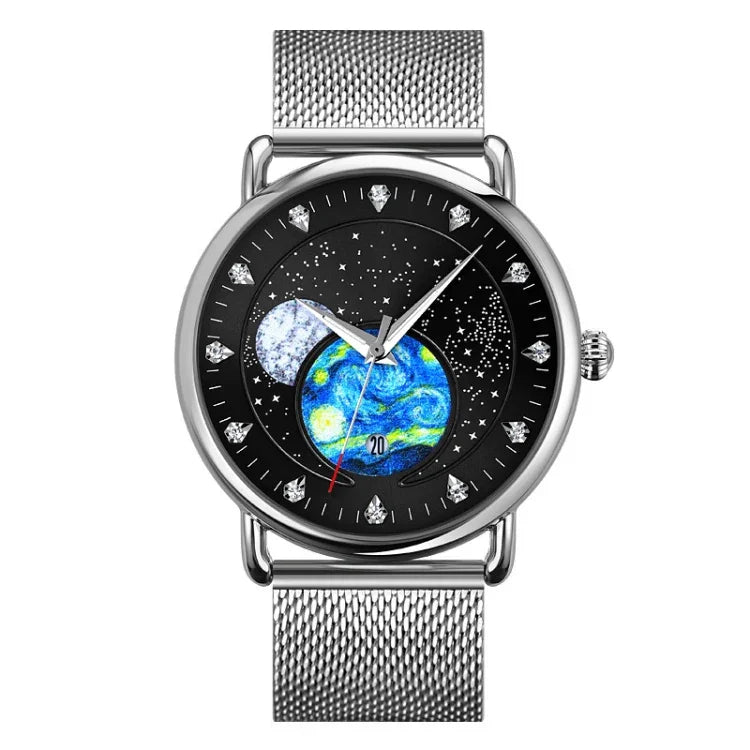 SKMEI 9283 Edelstahl-Schnalle Glas-Spiegel Wasserdichte Quarzuhr, Stahlarmband, Lederarmband