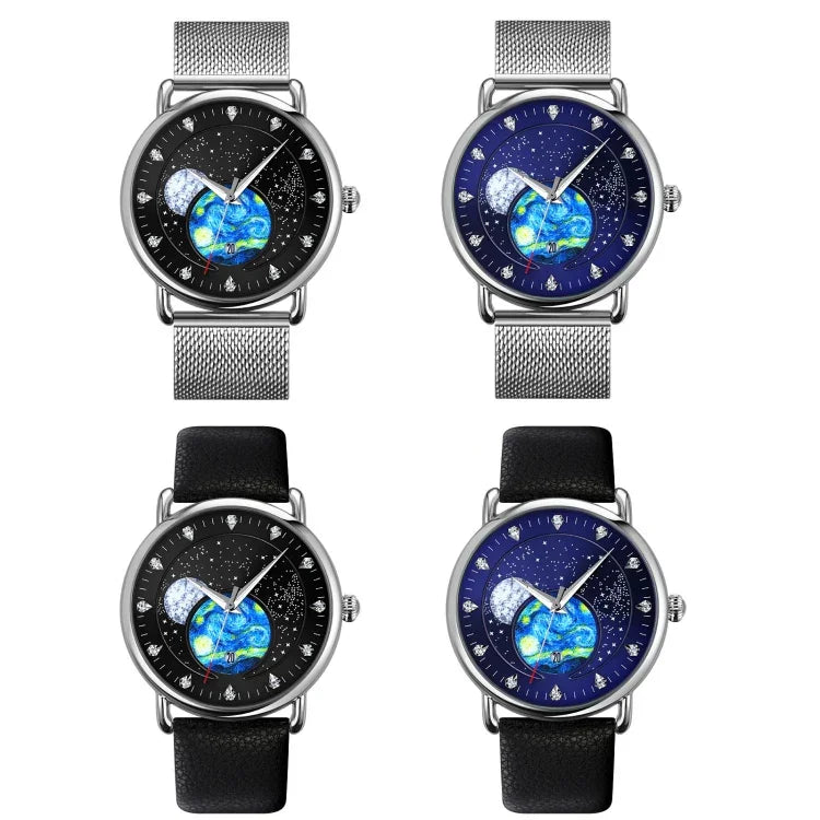 SKMEI 9283 Edelstahl-Schnalle Glas-Spiegel Wasserdichte Quarzuhr, Stahlarmband, Lederarmband