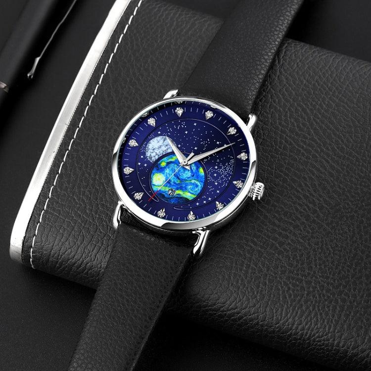 SKMEI 9283 Edelstahl-Schnalle Glas-Spiegel Wasserdichte Quarzuhr, Stahlarmband, Lederarmband