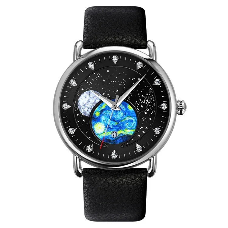SKMEI 9283 Edelstahl-Schnalle Glas-Spiegel Wasserdichte Quarzuhr, Stahlarmband, Lederarmband