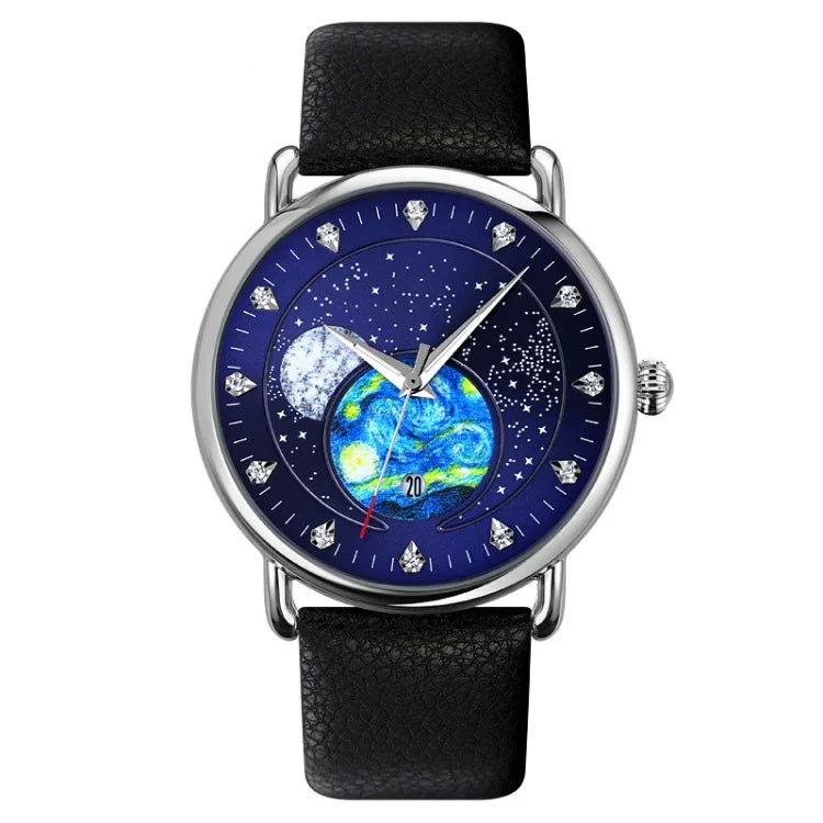 SKMEI 9283 Edelstahl-Schnalle Glas-Spiegel Wasserdichte Quarzuhr, Stahlarmband, Lederarmband