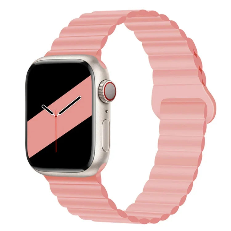 Magnetisches Silikonarmband mit umgekehrter Dornschließe für Apple Watch Series 7 (45 mm), 6, SE, 5 und 4 (44 mm), 3, 2 und 1 (42 mm), 7 (41 mm), 6, SE, 5 und 4 (40 mm) sowie 3, 2 und 1 (38 mm)