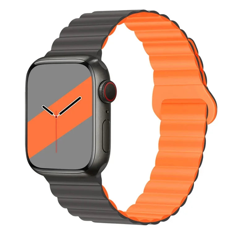 Reverse Buckle Magnetic Silicone Watch Band For Apple Watch Series, 7 45mm / 6&SE&5&4 44mm / 3&2&1 42mm, 7 41mm / 6&SE&5&4 40mm / 3&2&1 38mm