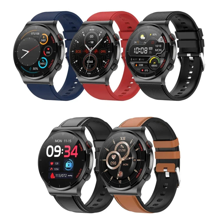 E300 Smartwatch mit 1,32-Zoll-Display, TPU-Armband und Funktionen zur Überwachung von Körpertemperatur, EKG und Blutdruck