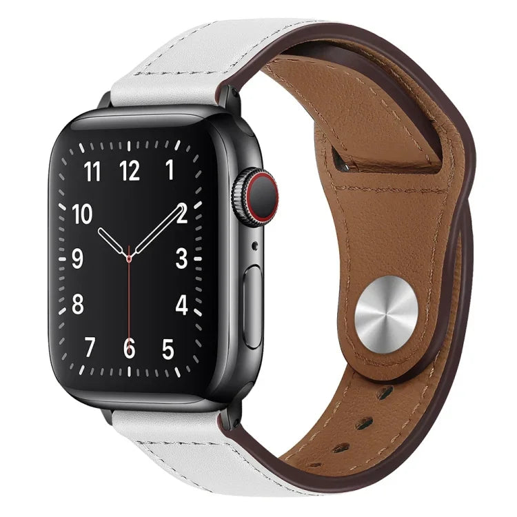 Schwarzes Armband aus PU-Leder mit Dornschließe für Apple Watch Series 7 (45 mm), 6, SE, 5, 4 (44 mm), 3, 2, 1 (42 mm), 7 (41 mm), 6, SE, 5, 4 (40 mm) und 3, 2, 1 (38 mm)