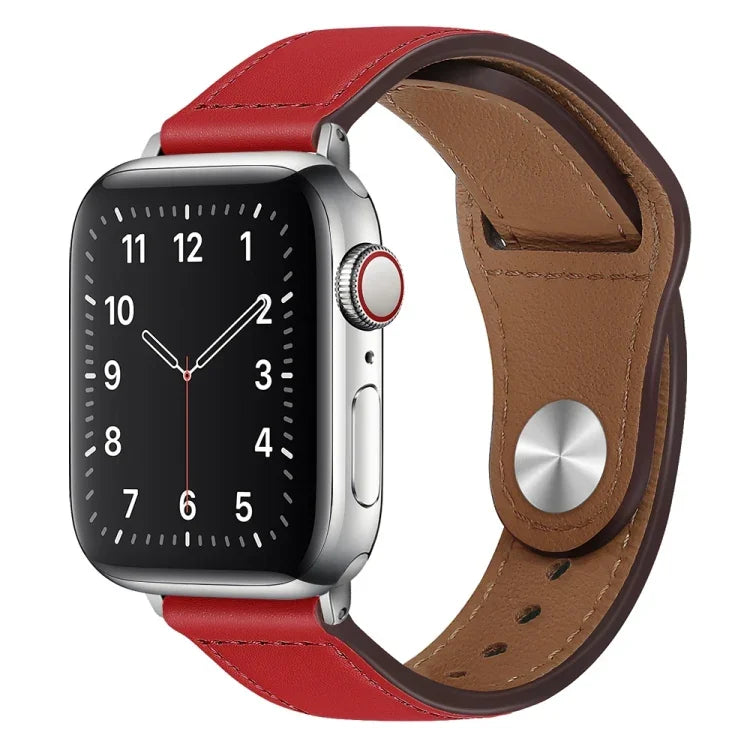 PU Leather Silver Buckle Watch Band For Apple Watch Series, 7 45mm / 6&SE&5&4 44mm / 3&2&1 42mm, 7 41mm / 6&SE&5&4 40mm / 3&2&1 38mm