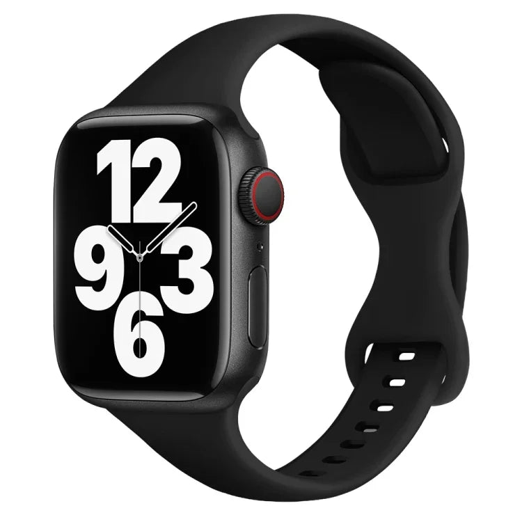Schmale Armbanduhr mit Schmetterlingsschließe für Apple Watch Series 7 (45 mm), 6, SE, 5, 4 (44 mm), 3, 2, 1 (42 mm) und 7 (41 mm), 6, SE, 5, 4 (40 mm) sowie 3, 2, 1 (38 mm).