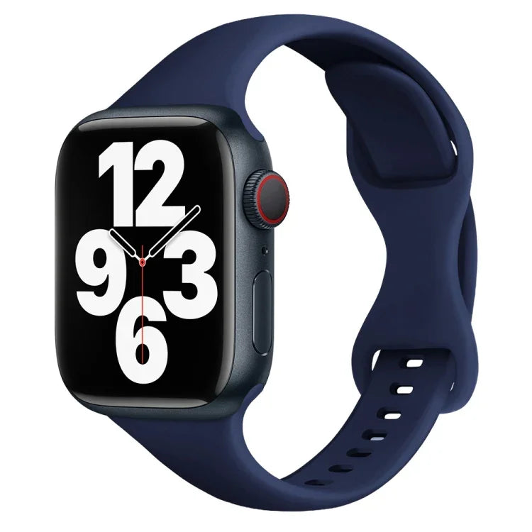 Schmale Armbanduhr mit Schmetterlingsschließe für Apple Watch Series 7 (45 mm), 6, SE, 5, 4 (44 mm), 3, 2, 1 (42 mm) und 7 (41 mm), 6, SE, 5, 4 (40 mm) sowie 3, 2, 1 (38 mm).