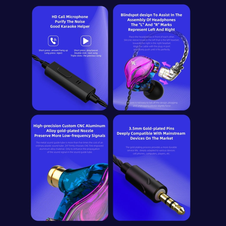 QKZ ZXT Sport In-Ear Kabelgebundener Steuerungsstecker HIFI Stereo Bühnenmonitor Ohrhörer, Standardversion, mit Mikrofon