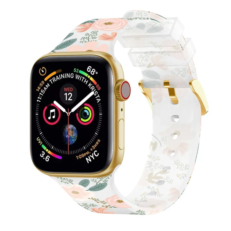 Transparentes Armband mit quadratischer Dornschließe für Apple Watch Series 7 (45 mm), 6, SE, 5 und 4 (44 mm), 3, 2 und 1 (42 mm), 7 (41 mm), 6, SE, 5 und 4 (40 mm) sowie 3, 2 und 1 (38 mm).