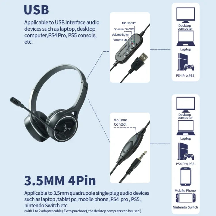 SOYTO SY-G30C Gaming-Headset mit langem Mikrofon, Kabel, Geräuschunterdrückung, ergonomisches Design, 3,5 mm