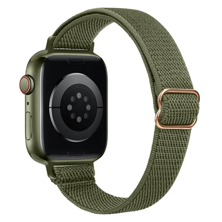 Schmale Nylon-Uhrenarmbänder für Apple Watch Series 7 (45 mm), 6, SE, 5 und 4 (44 mm), 3, 2 und 1 (42 mm) und 7 (41 mm), 6, SE, 5 und 4 (40 mm) sowie 3, 2 und 1 (38 mm).