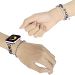 Doppeltes Edelstahl-Armband mit 2 Perlen für Apple Watch Series 7 (45 mm), 6, SE, 5 und 4 (44 mm), 3, 2 und 1 (42 mm), 7 (41 mm), 6, SE, 5 und 4 (40 mm) und 3, 2 und 1 (38 mm)