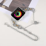 Doppeltes Edelstahl-Armband mit 2 Perlen für Apple Watch Series 7 (45 mm), 6, SE, 5 und 4 (44 mm), 3, 2 und 1 (42 mm), 7 (41 mm), 6, SE, 5 und 4 (40 mm) und 3, 2 und 1 (38 mm)