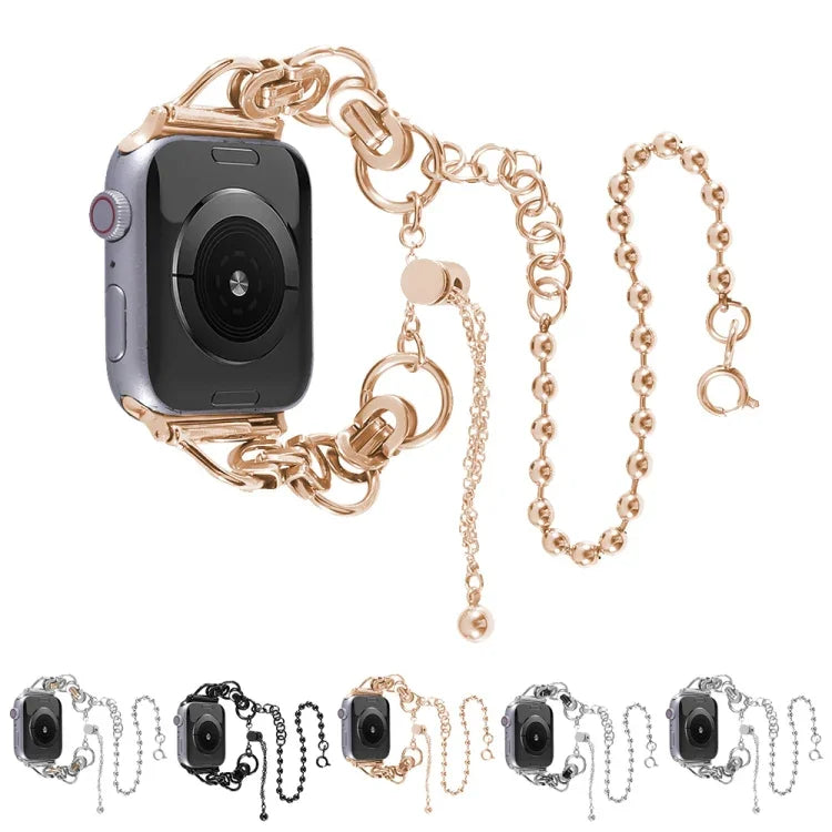 Doppeltes Edelstahl-Armband mit 2 Perlen für Apple Watch Series 7 (45 mm), 6, SE, 5 und 4 (44 mm), 3, 2 und 1 (42 mm), 7 (41 mm), 6, SE, 5 und 4 (40 mm) und 3, 2 und 1 (38 mm)