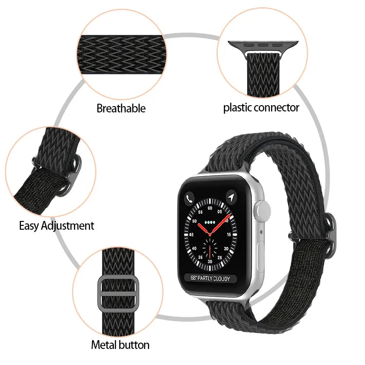 Wave Nylon-Armband für schmale Taille, passend für Apple Watch Series 7 (45 mm), 6, SE, 5, 4 (44 mm), 3, 2, 1 (42 mm) und 7 (41 mm), 6, SE, 5, 4 (40 mm) sowie 3, 2, 1 (38 mm).