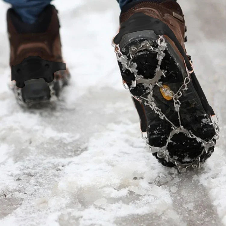 1 Paar 19-Zähne-Anti-Rutsch-Eiskrallen Wander-Kletterketten-Schuhüberzüge, 19 Zähne Größe: L (Schwarz), 19 Zähne Größe: L (Orange), 19 Zähne Größe: XL (Schwarz), 19 Zähne Größe: XL (Orange)