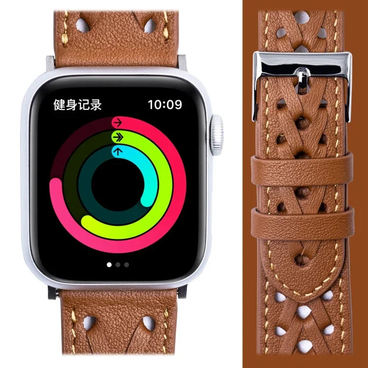 Echtes, gewebtes Lederarmband für Apple Watch Series 7 (45 mm), 6, SE, 5 und 4 (44 mm), 3, 2 und 1 (42 mm), 7 (41 mm), 6, SE, 5 und 4 (40 mm) sowie 3, 2 und 1 (38 mm).