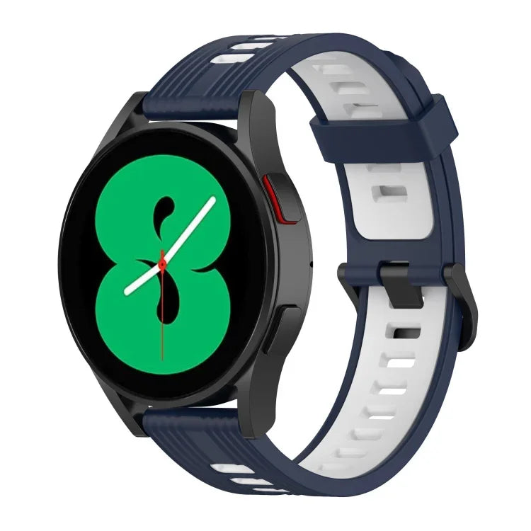 20 mm breites, zweifarbig gestreiftes Silikon-Uhrenarmband, passend für Samsung Galaxy Watch 5 (40 mm), Samsung Galaxy Watch 5 (44 mm) und Samsung Galaxy Watch 5 Pro (45 mm).