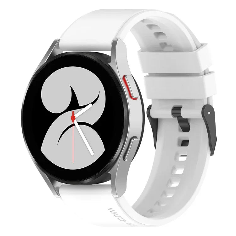 Schwarzes 20-mm-Silikonarmband mit Dornschließe, passend für Samsung Galaxy Watch 5 (40 mm), Samsung Galaxy Watch 5 (44 mm) und Samsung Galaxy Watch 5 Pro (45 mm).