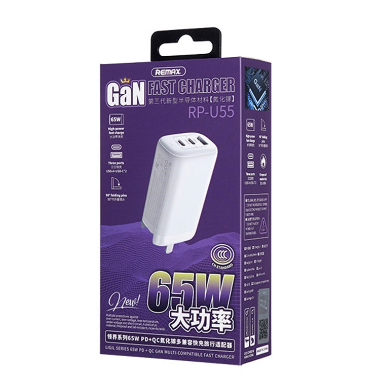 REMAX RP-U55 Territory Series 65W USB+Dual USB-C / Typ-C Schnittstelle Schnellladegerät, CN Stecker