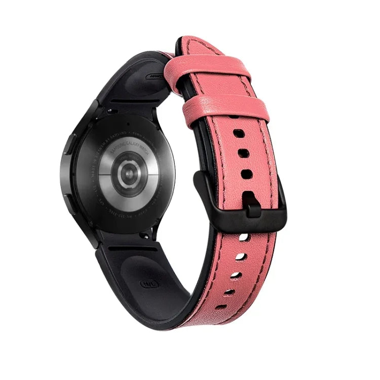 Schwarzes Silikon- und Lederarmband mit Dornschließe, passend für Samsung Galaxy Watch5 Pro 45 mm/5 44 mm/5 40 mm