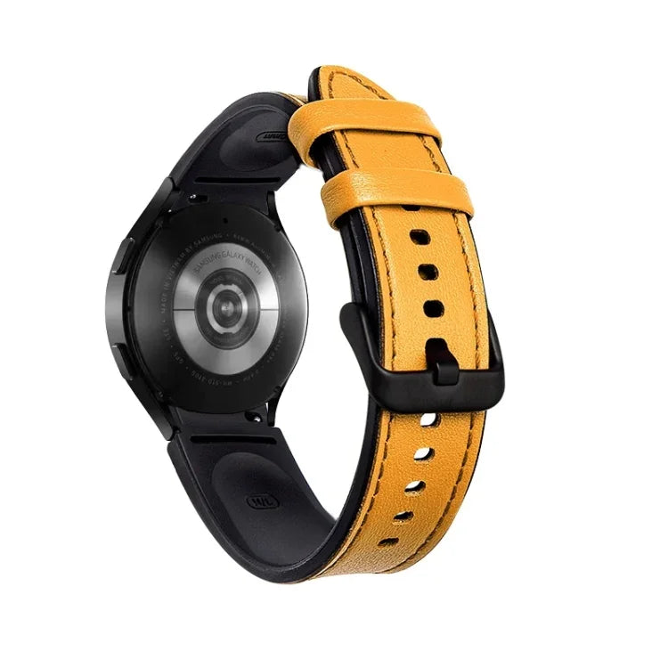 Silicone + Leather Black Buckle Watch Band, For Samsung Galaxy Watch5 Pro 45mm/5 44mm/5 40mm
